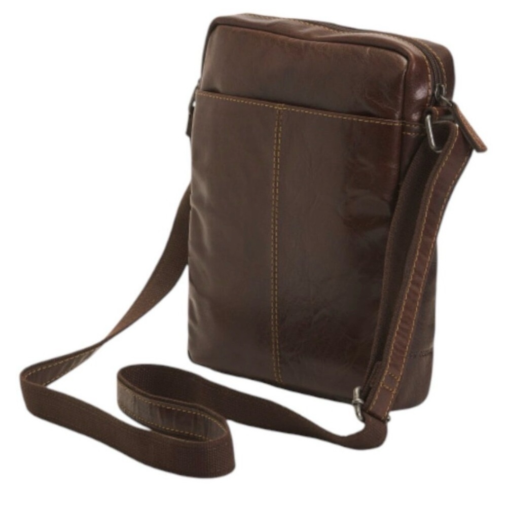 Men's/Unisex Jack George’s Brown Leather zippered Crossbody Bag w/Ft Zip Pocket. - Picture 11 of 15